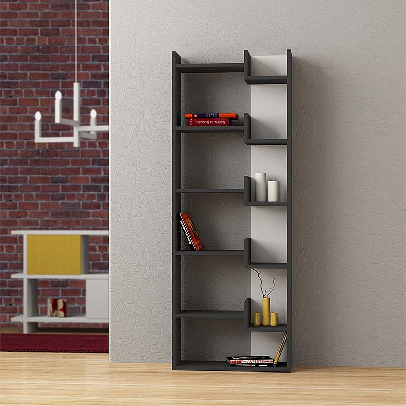 Stylish MONTREAL Bookcase in anthracite and white, featuring six shelves and modern design.