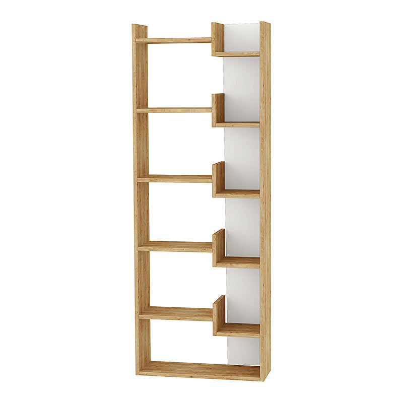 Bookcase MONTREAL featuring natural beech and white finishes, showcasing six shelves and a modern design.