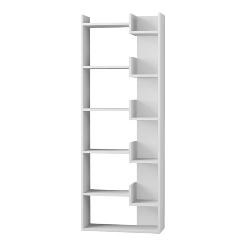 MONTREAL White Bookcase featuring six shelves and a sleek melamine finish, ideal for home or office use.