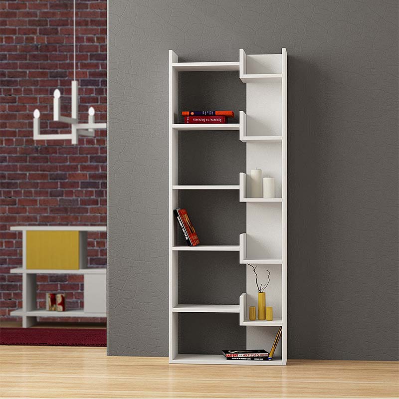 MONTREAL White Bookcase featuring six shelves and a sleek melamine finish, ideal for home or office use.