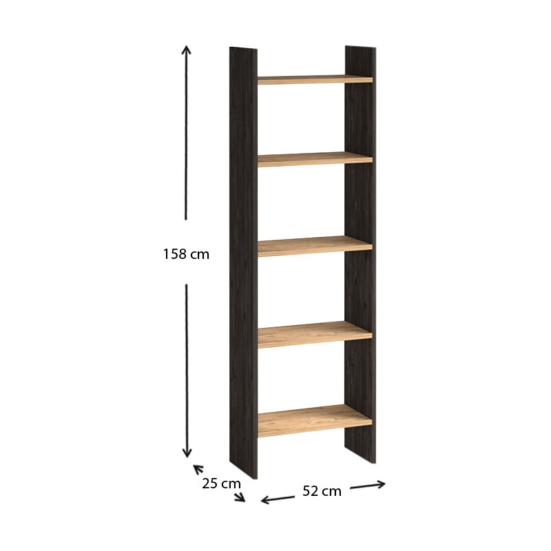 NOBLESS Grey Oak Bookcase with six shelves, stylish design, and durable melamine construction.