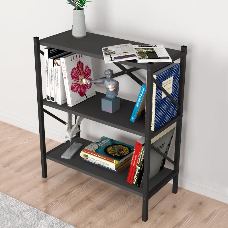 Stylish PINIA Anthracite Bookcase with three shelves, perfect for modern interiors.