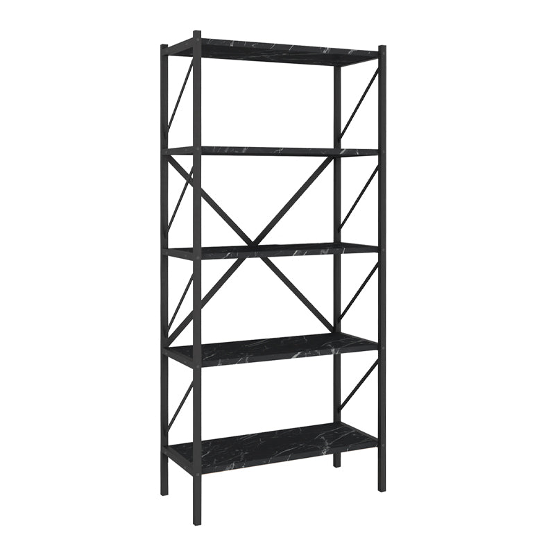 PINIA Black Marble Effect Bookcase with five shelves, modern design, and durable construction, measuring 66x34x160cm.