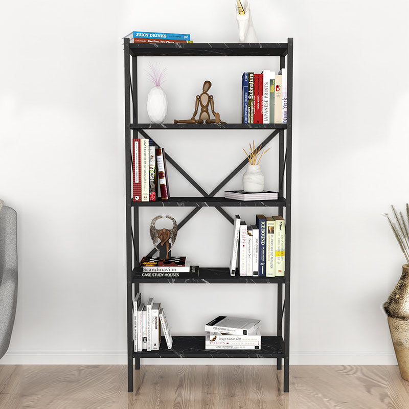 PINIA Black Marble Effect Bookcase with five shelves, modern design, and durable construction, measuring 66x34x160cm.