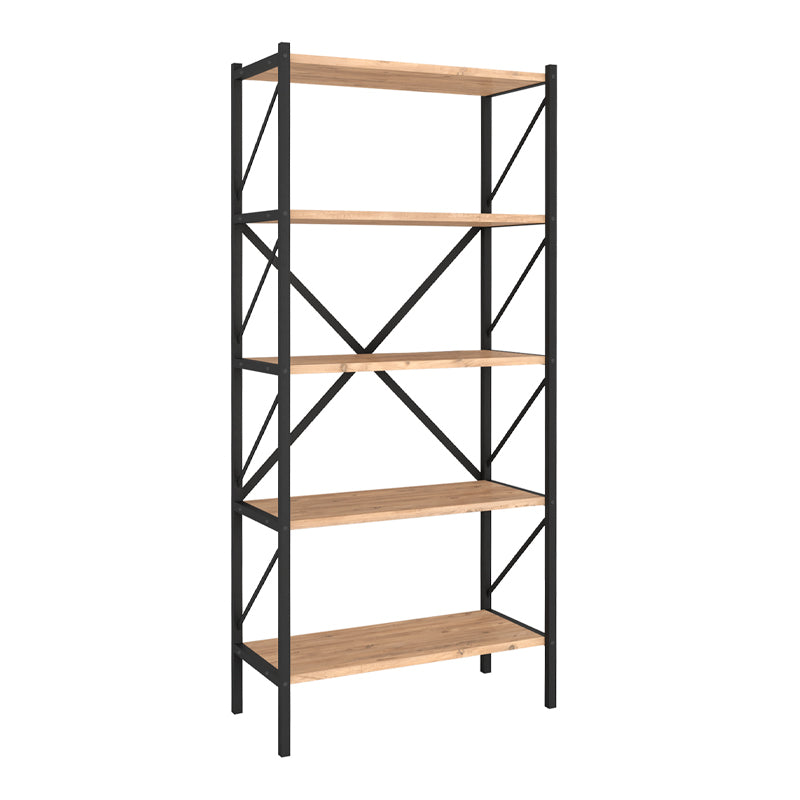 Stylish PINIA Pine Oak Bookcase with five shelves, modern design, and oak finish, perfect for home or office use.