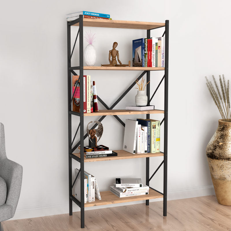 Stylish PINIA Pine Oak Bookcase with five shelves, modern design, and oak finish, perfect for home or office use.