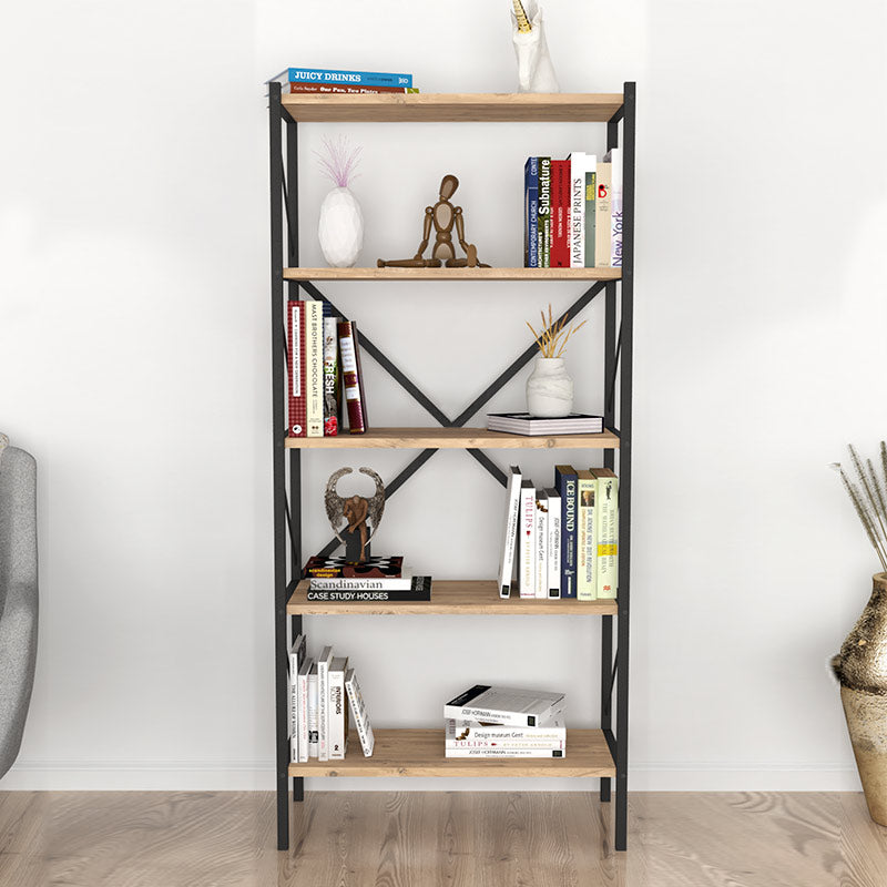 Stylish PINIA Pine Oak Bookcase with five shelves, modern design, and oak finish, perfect for home or office use.