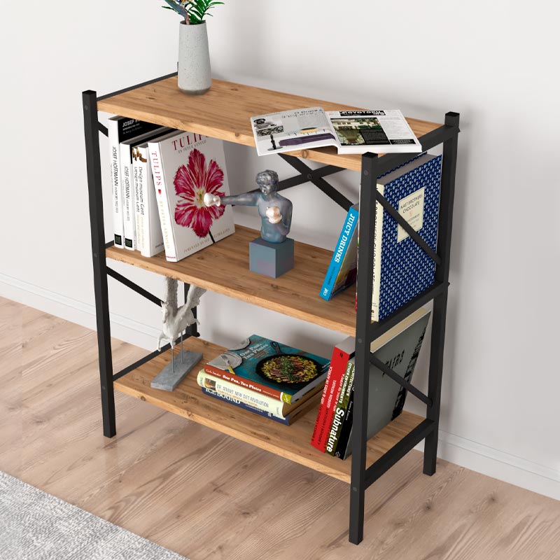 Stylish PINIA Bookcase in oak finish with three shelves, perfect for modern interiors.