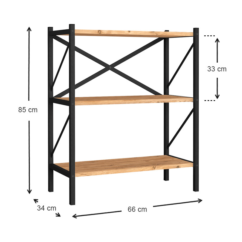 Stylish PINIA Bookcase in oak finish with three shelves, perfect for modern interiors.