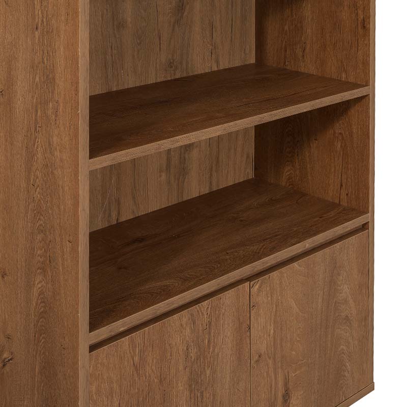 Walnut colored RAMIREZ bookcase with modern metal legs, featuring spacious shelves for books and decor.