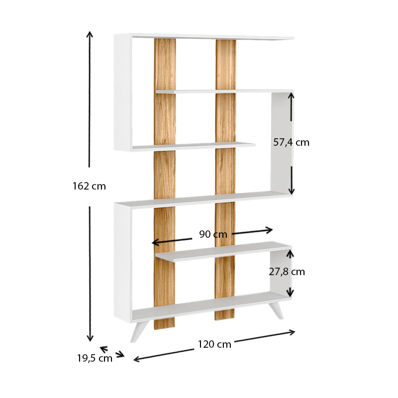 Bookcase SIGMA in white and walnut, featuring a modern design and spacious shelves for books and decor.