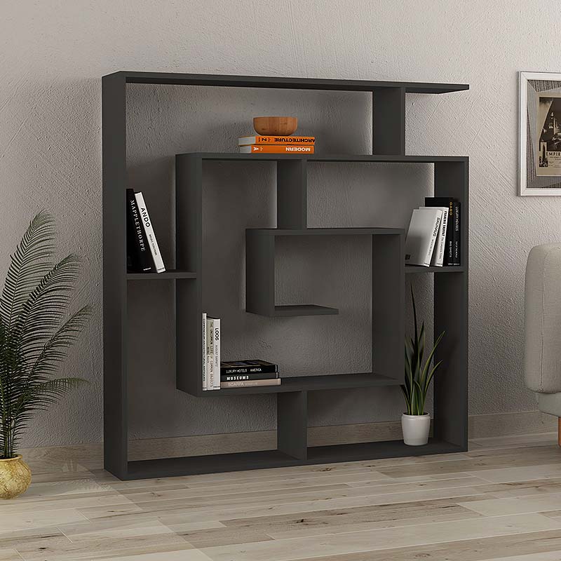 SPACE Anthracite Bookcase, modern design with sleek finish, dimensions 125x22x129cm, perfect for home or office storage.