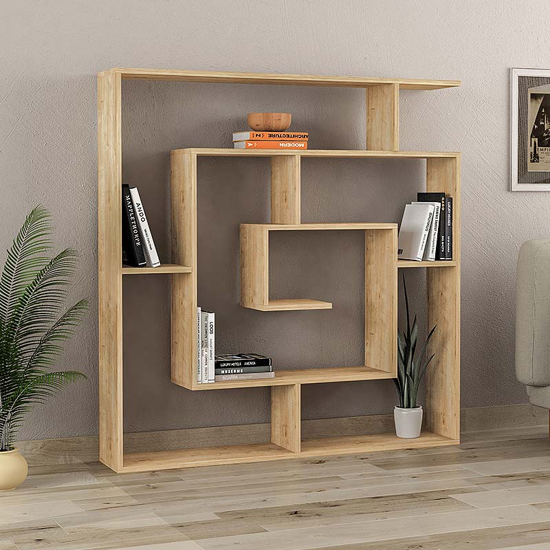 SPACE Oak Bookcase in melamine finish, measuring 125x22x129cm, showcasing its elegant design and spacious shelves.