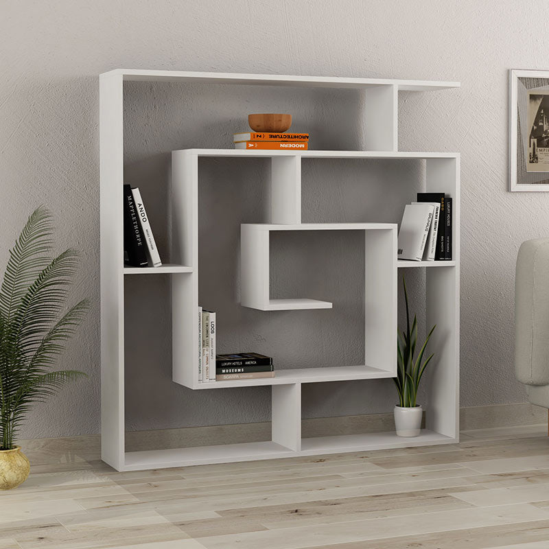 Stylish white melamine bookcase with ample storage space, measuring 125x22x129cm, perfect for home or office use.