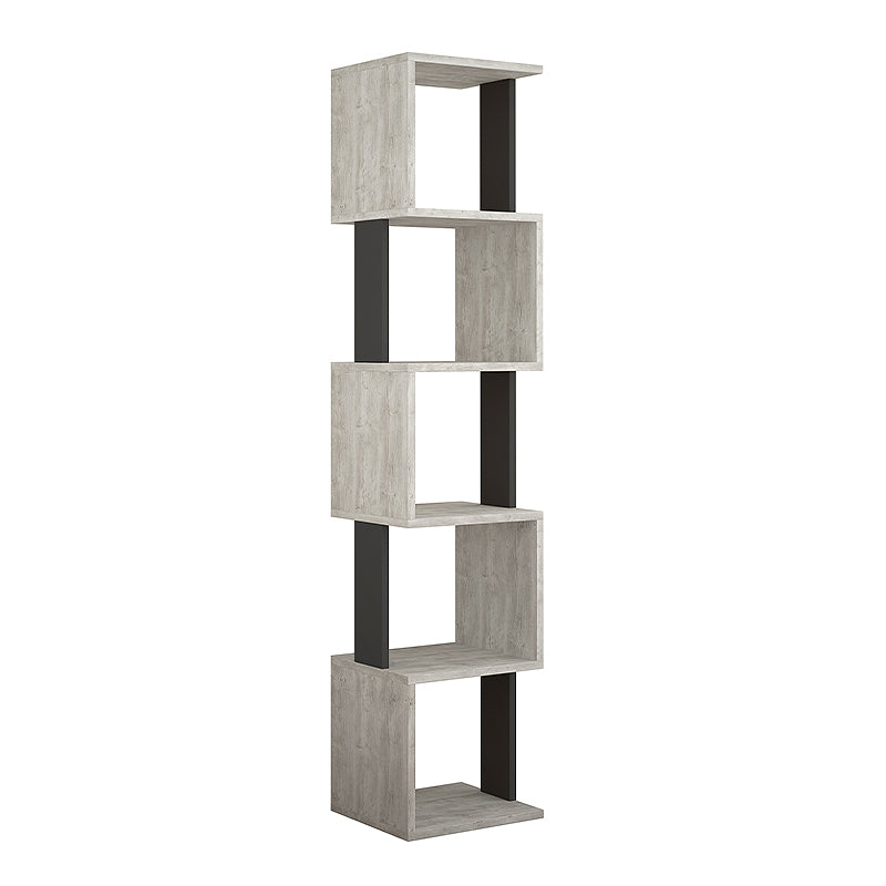 Bookcase STAIRS in ancient white and anthracite, featuring six shelves and a modern design, perfect for home or office use.