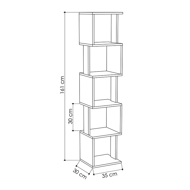 Bookcase STAIRS in ancient white and anthracite, featuring six shelves and a modern design, perfect for home or office use.