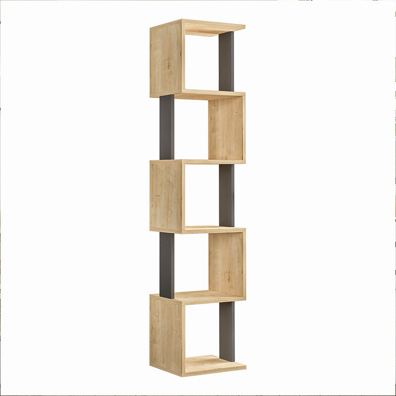 Bookcase STAIRS featuring natural beech and anthracite melamine, showcasing six shelves and a modern design.