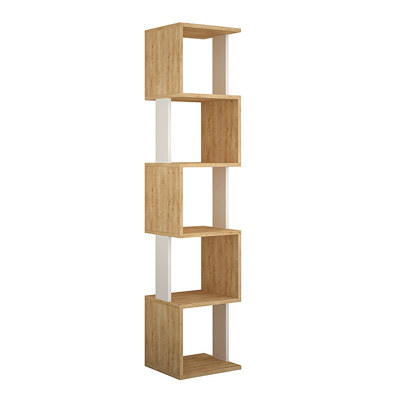 Bookcase STAIRS in Natural Beech and White with six shelves, showcasing a modern design suitable for home or office use.