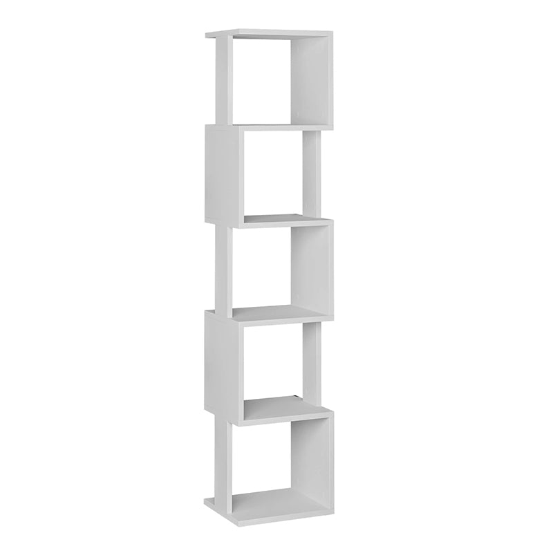 White Bookcase STAIRS with six shelves, made of durable melamine, ideal for home and office use.