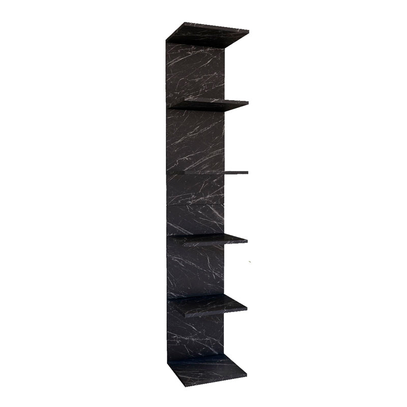 THOMAS Black Marble Effect Bookcase mounted on a wall, showcasing its elegant design and spacious shelves.