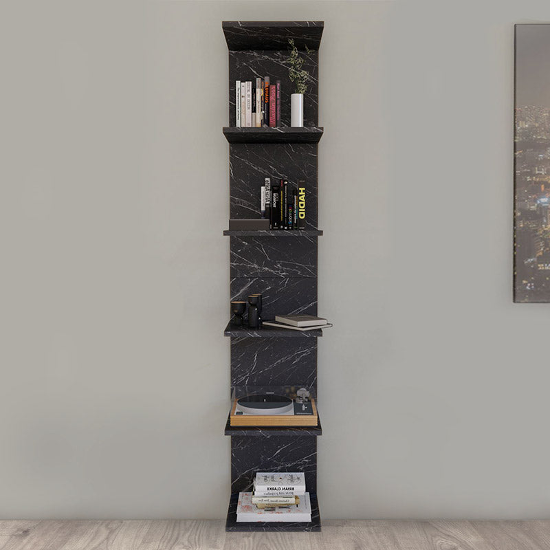 THOMAS Black Marble Effect Bookcase mounted on a wall, showcasing its elegant design and spacious shelves.