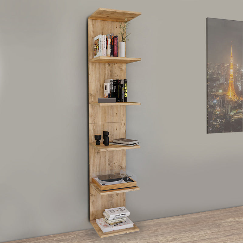 THOMAS Pine Oak Bookcase, modern wall shelf in oak color, showcasing its elegant design and spacious shelves.