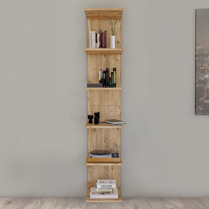 THOMAS Pine Oak Bookcase, modern wall shelf in oak color, showcasing its elegant design and spacious shelves.