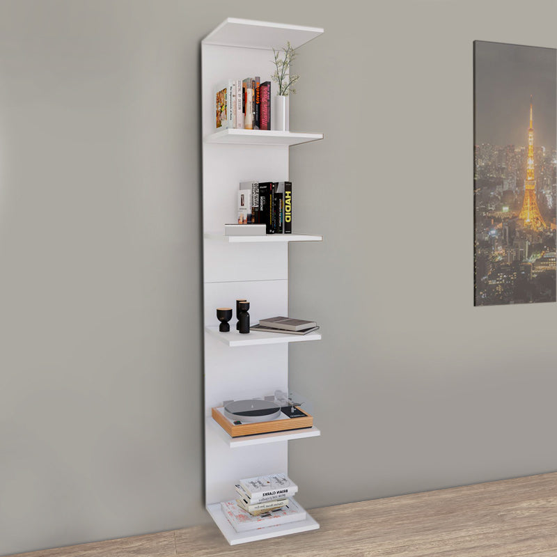 THOMAS White Bookcase with modern design, showcasing its sleek melamine finish and spacious shelves.