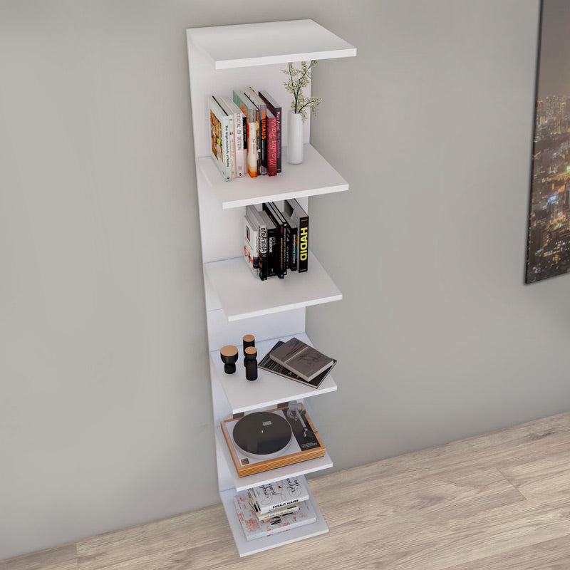 THOMAS White Bookcase with modern design, showcasing its sleek melamine finish and spacious shelves.