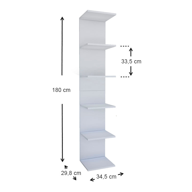 THOMAS White Bookcase with modern design, showcasing its sleek melamine finish and spacious shelves.