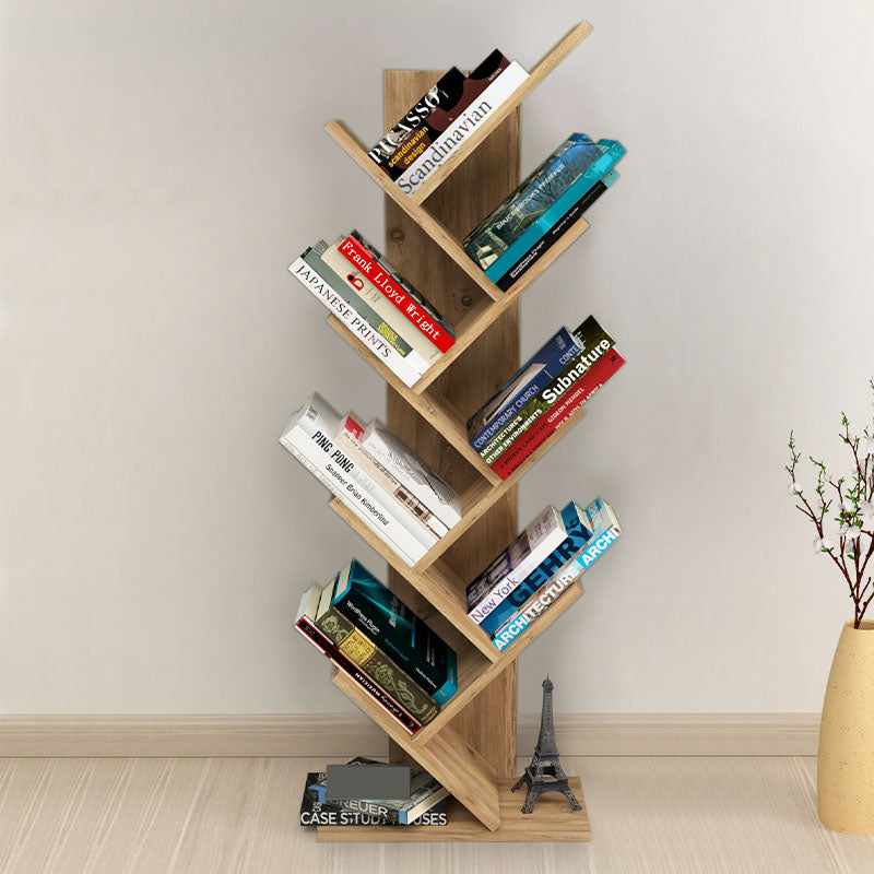 TOWER Pine Oak Bookcase with tree-like design, showcasing its elegant oak finish and compact dimensions.