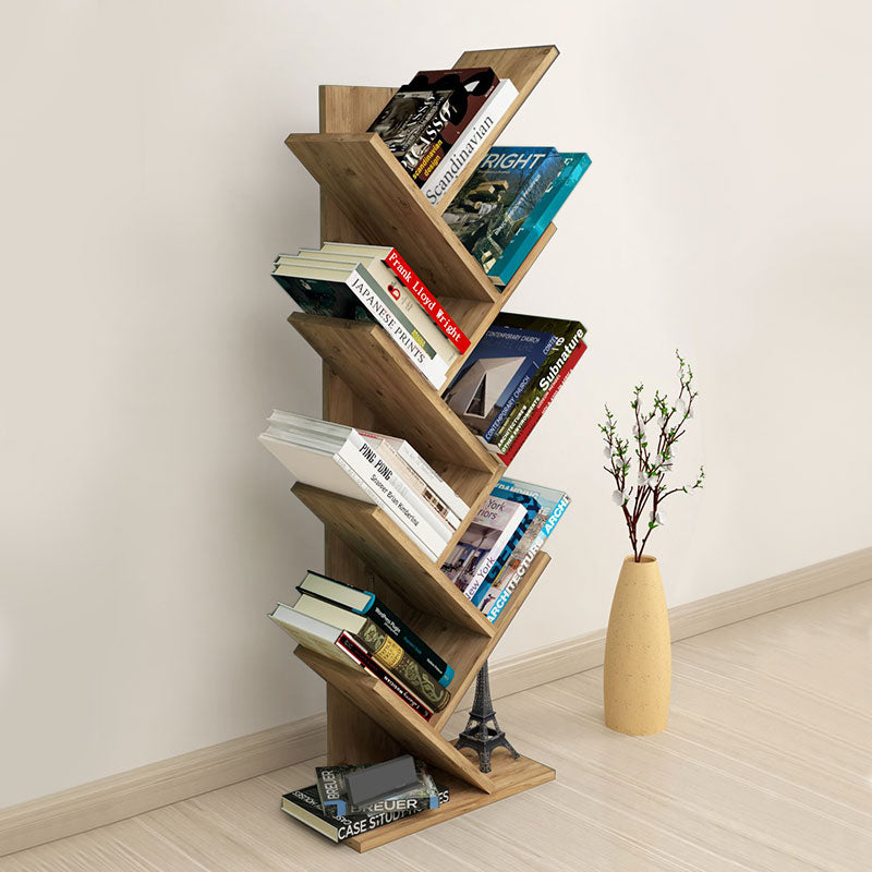 TOWER Pine Oak Bookcase with tree-like design, showcasing its elegant oak finish and compact dimensions.