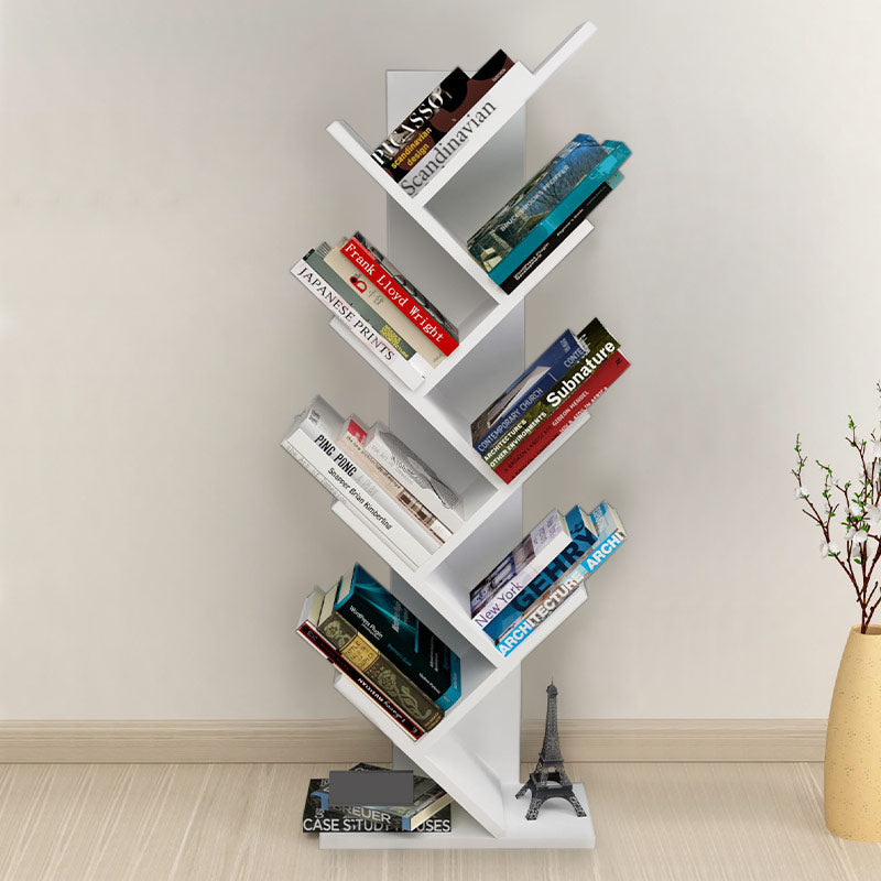 TOWER White Bookcase featuring a modern tree-like design, made of durable melamine with a sleek white finish, ideal for home and office use.