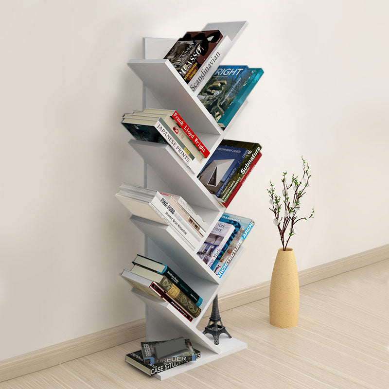 TOWER White Bookcase featuring a modern tree-like design, made of durable melamine with a sleek white finish, ideal for home and office use.