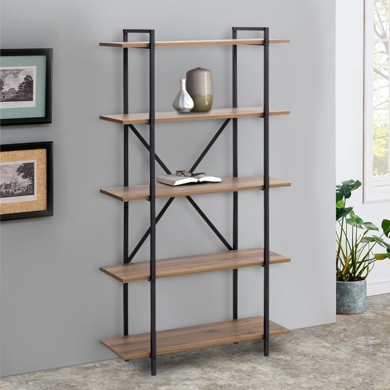 Bookcase UMBERTO in black and smoked walnut finish, showcasing its sleek design and spacious shelves.