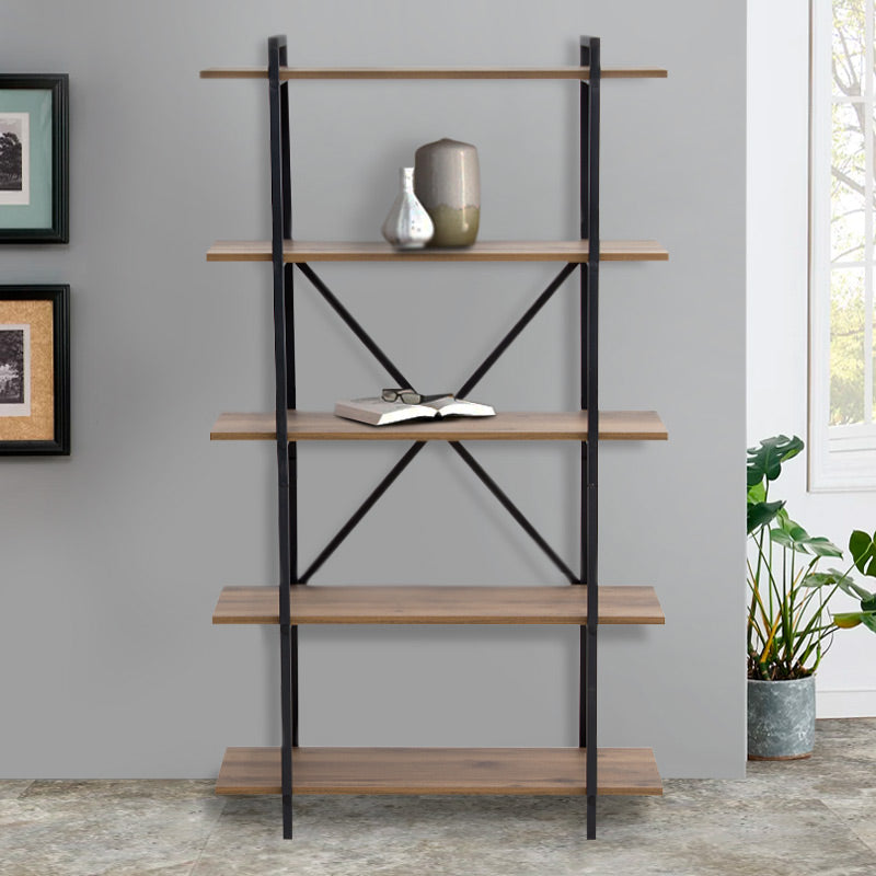 Bookcase UMBERTO in black and smoked walnut finish, showcasing its sleek design and spacious shelves.