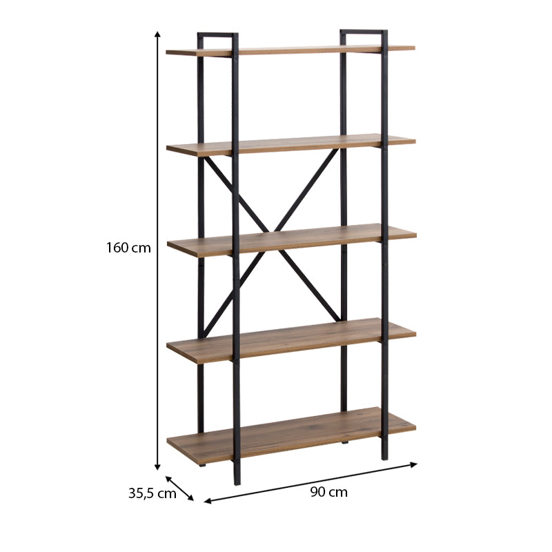 Bookcase UMBERTO in black and smoked walnut finish, showcasing its sleek design and spacious shelves.