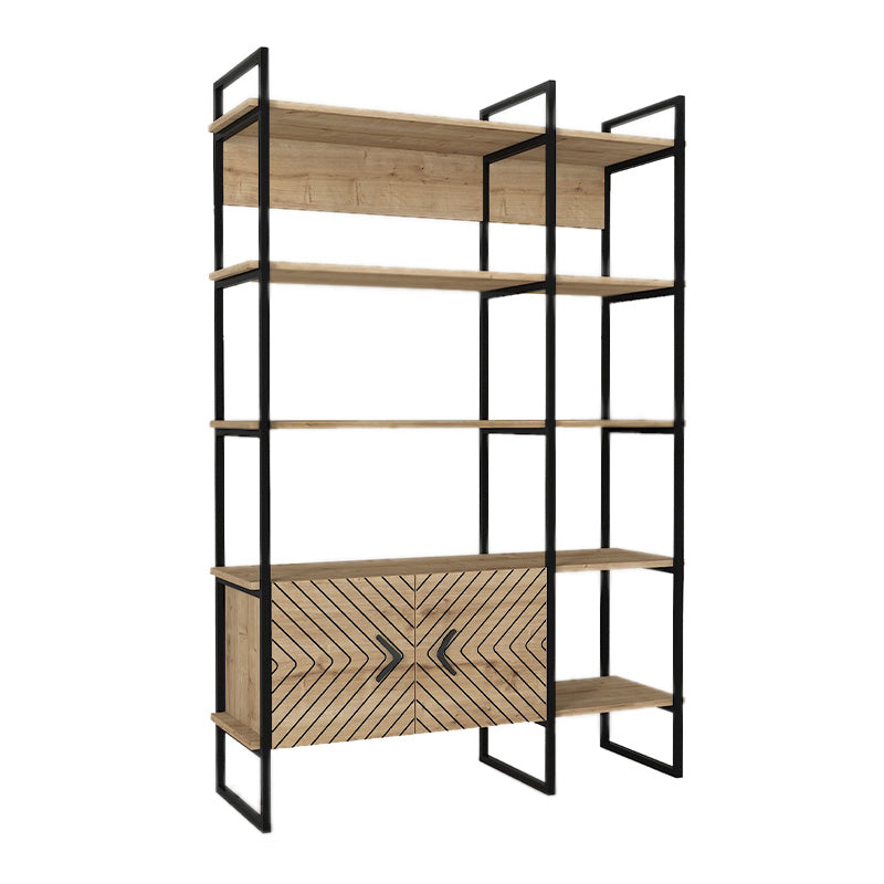 Bookstand GUADALUPE in sapphire oak, featuring laser-cut designs and a sturdy structure, ideal for home or office use.