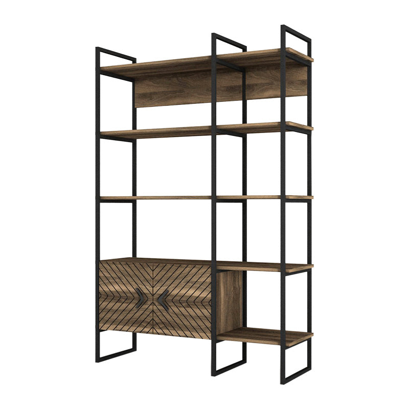 Bookstand GUADALUPE in walnut finish, showcasing its elegant design and spacious shelves.