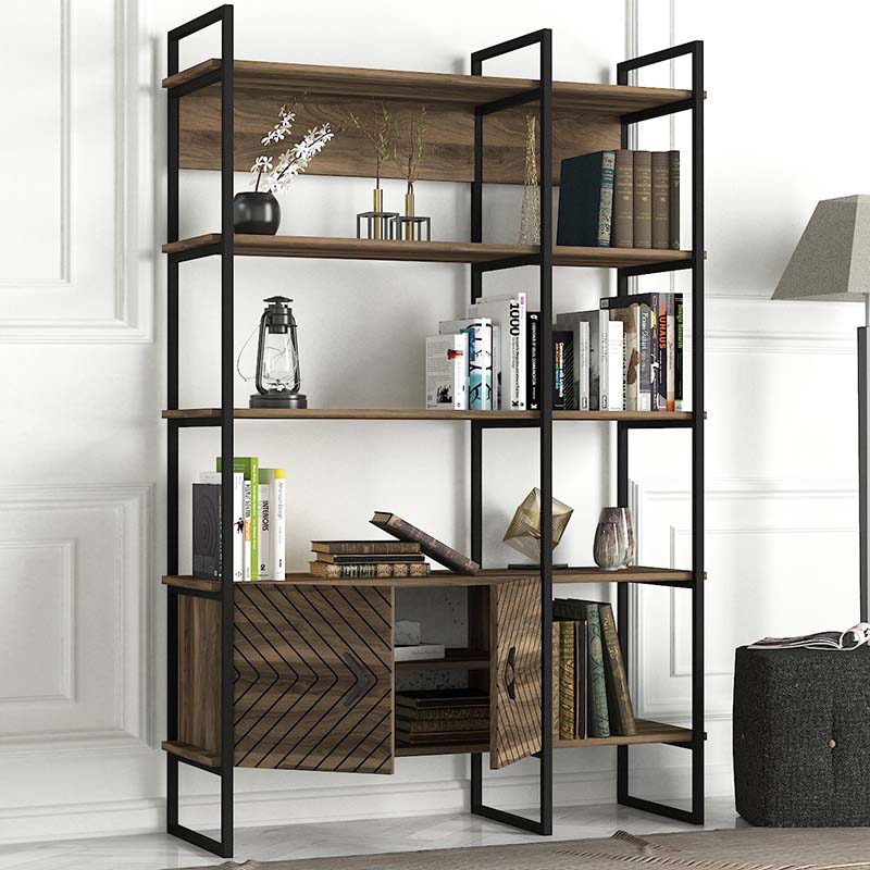 Bookstand GUADALUPE in walnut finish, showcasing its elegant design and spacious shelves.