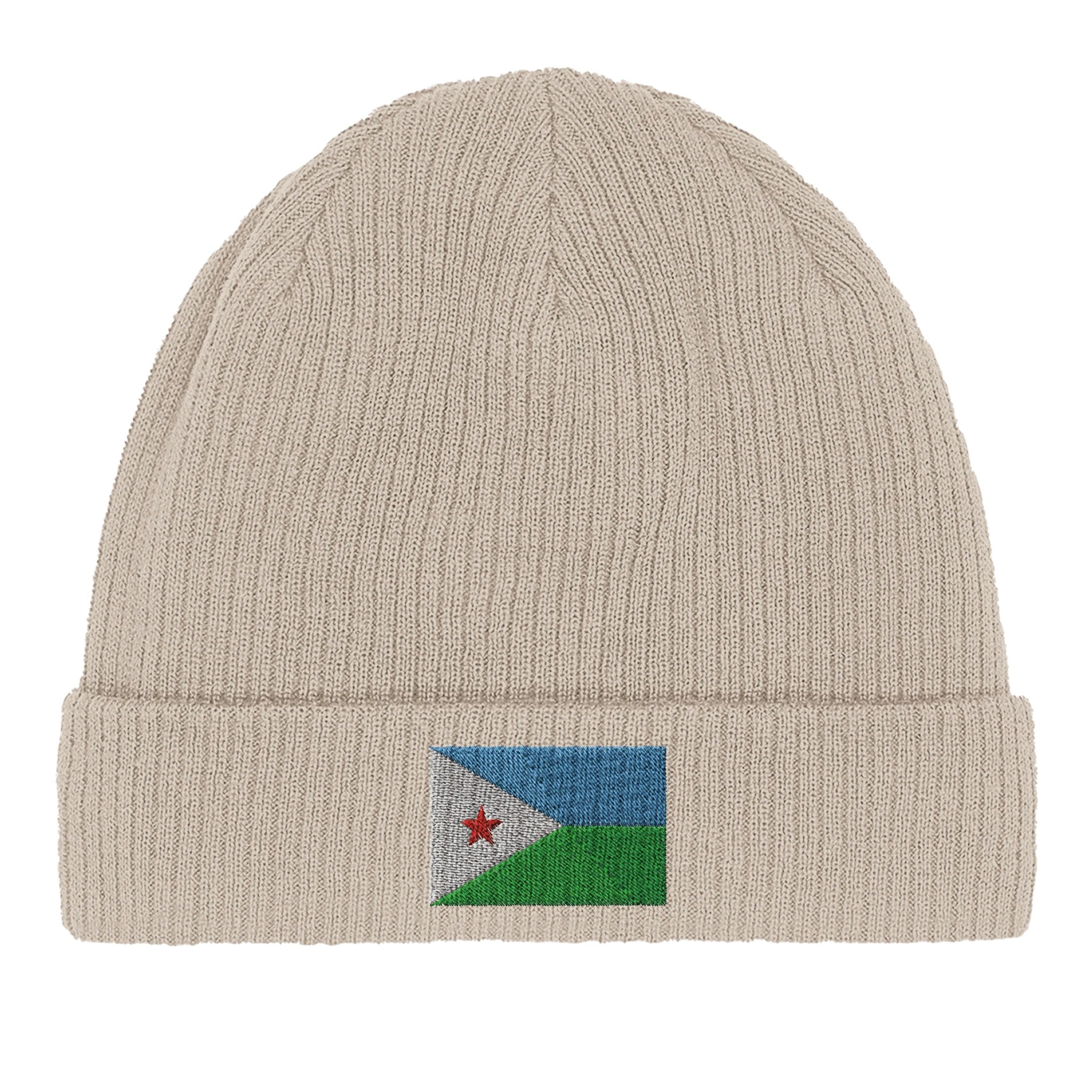 Bonnet en coton biologique avec le drapeau de Djibouti, léger et confortable, parfait pour un usage quotidien.