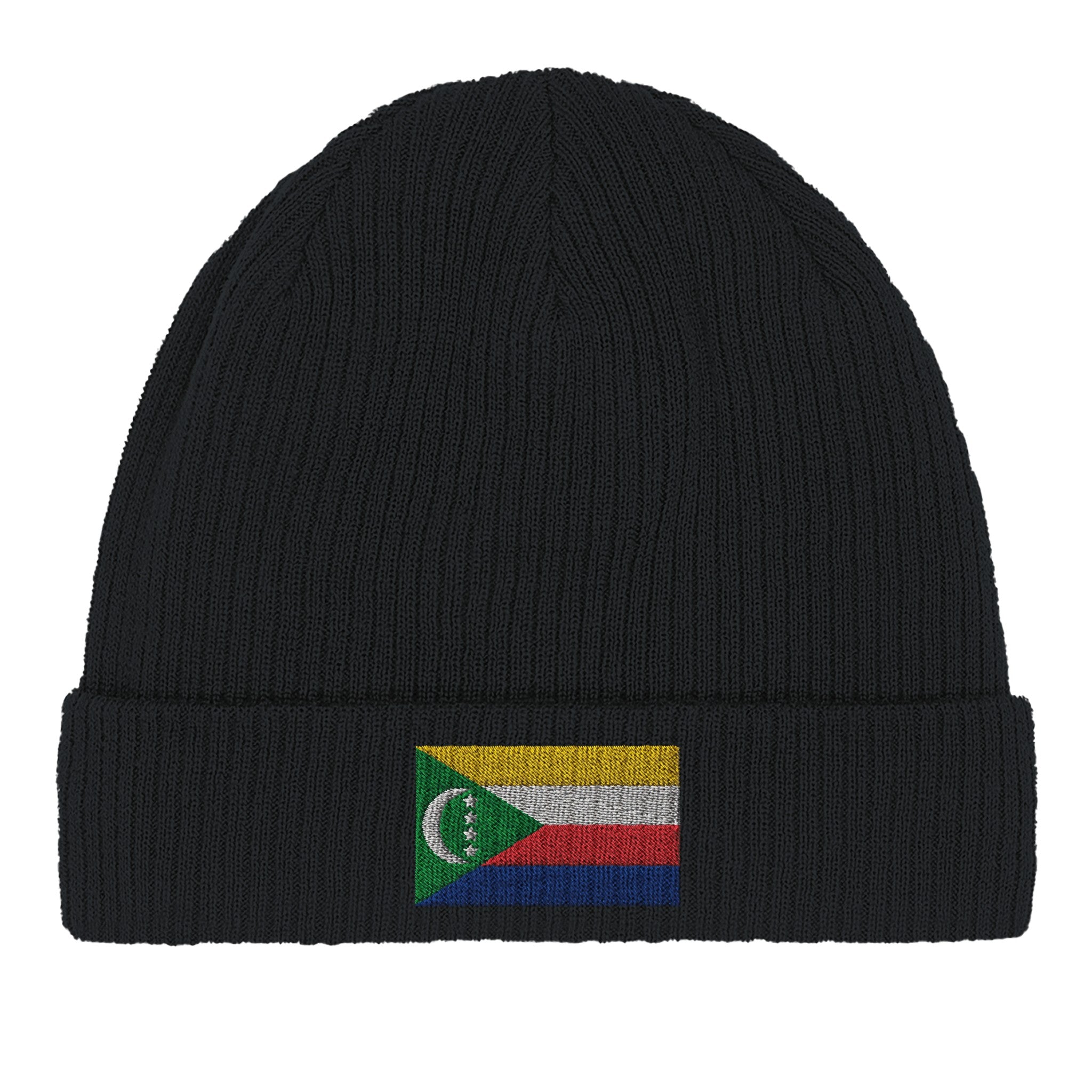 Bonnet en coton biologique Drapeau des Comores, doux et respectueux de l'environnement, idéal pour toutes les saisons.