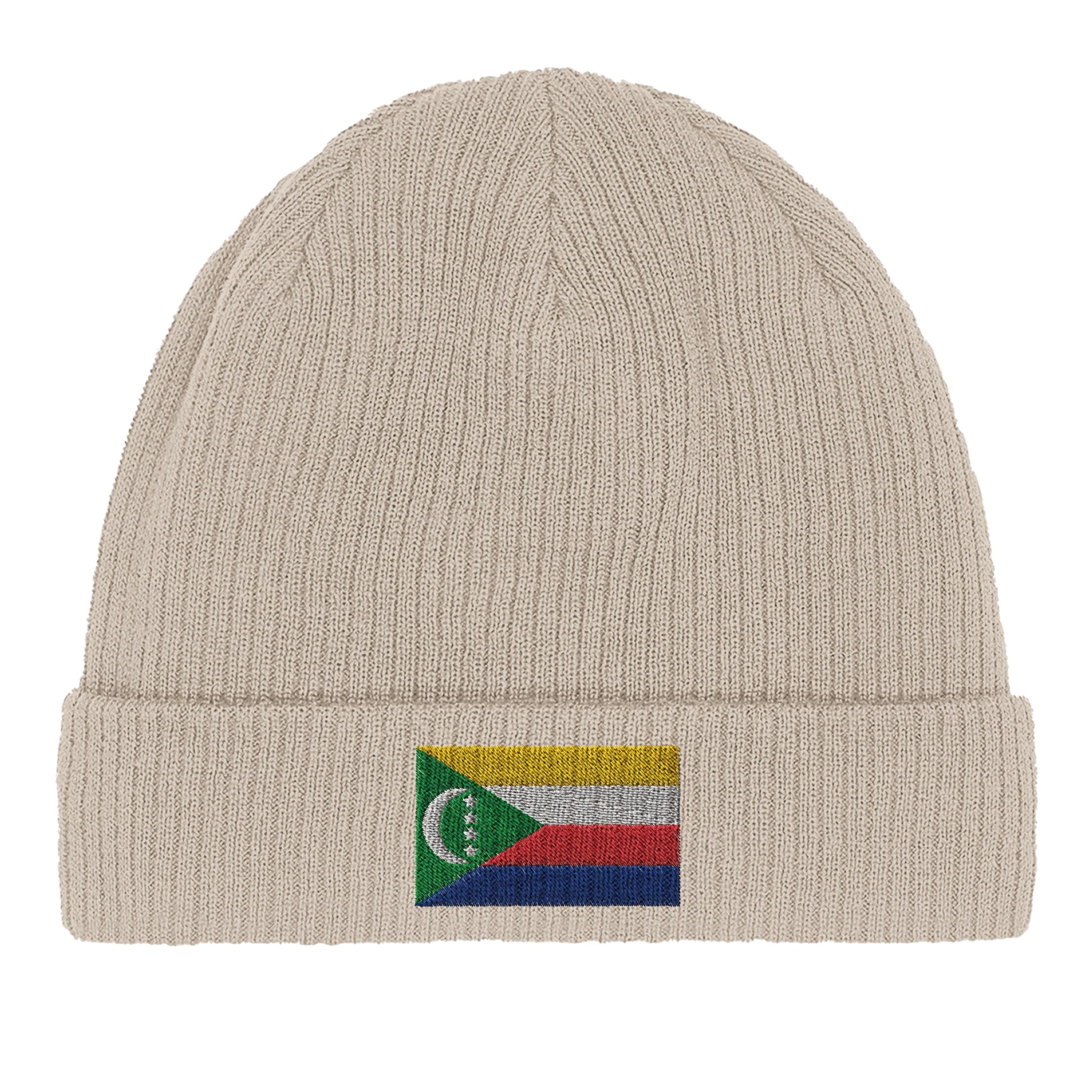 Bonnet en coton biologique Drapeau des Comores, doux et respectueux de l'environnement, idéal pour toutes les saisons.