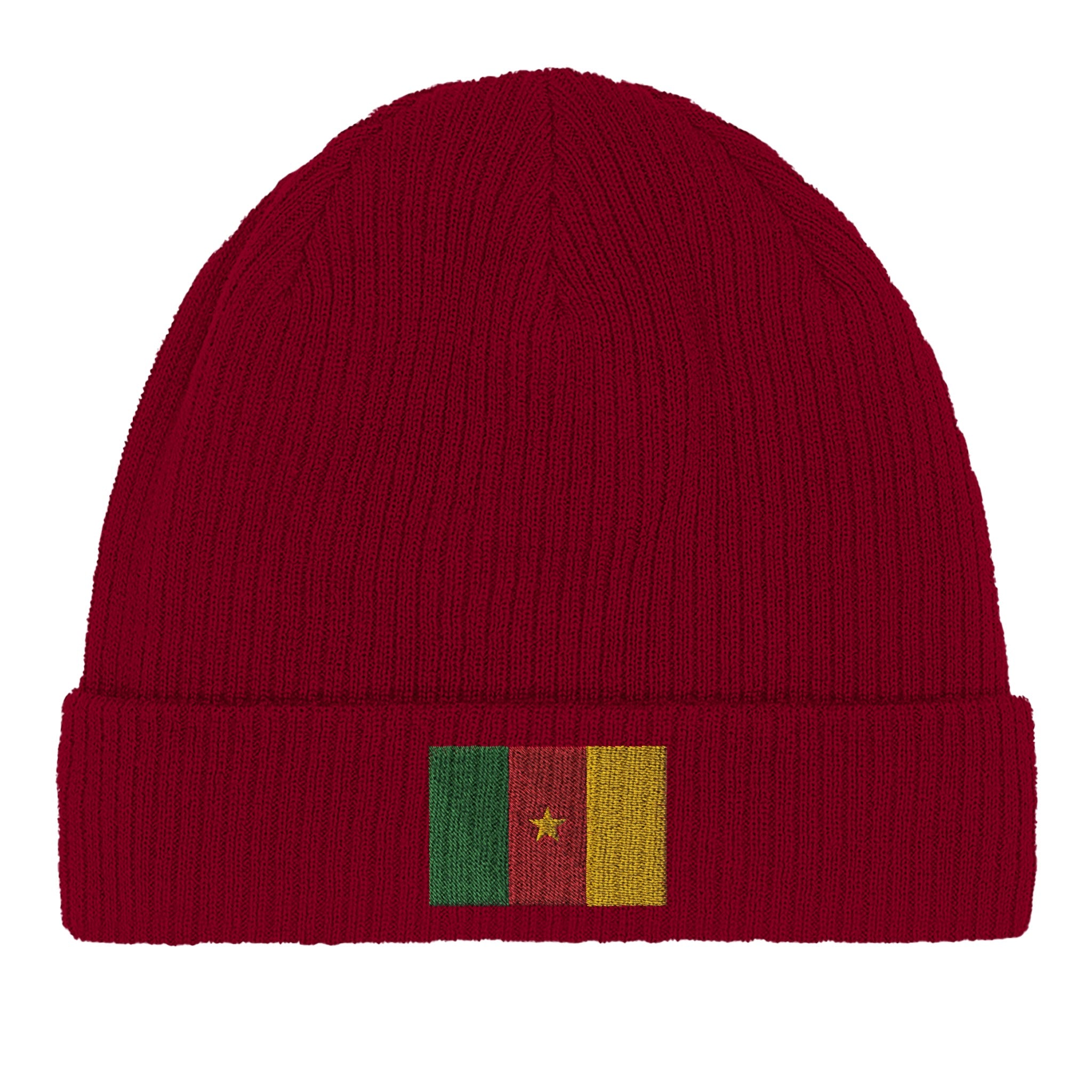 Bonnet en coton biologique avec le drapeau du Cameroun, léger et confortable, parfait pour toutes les saisons.