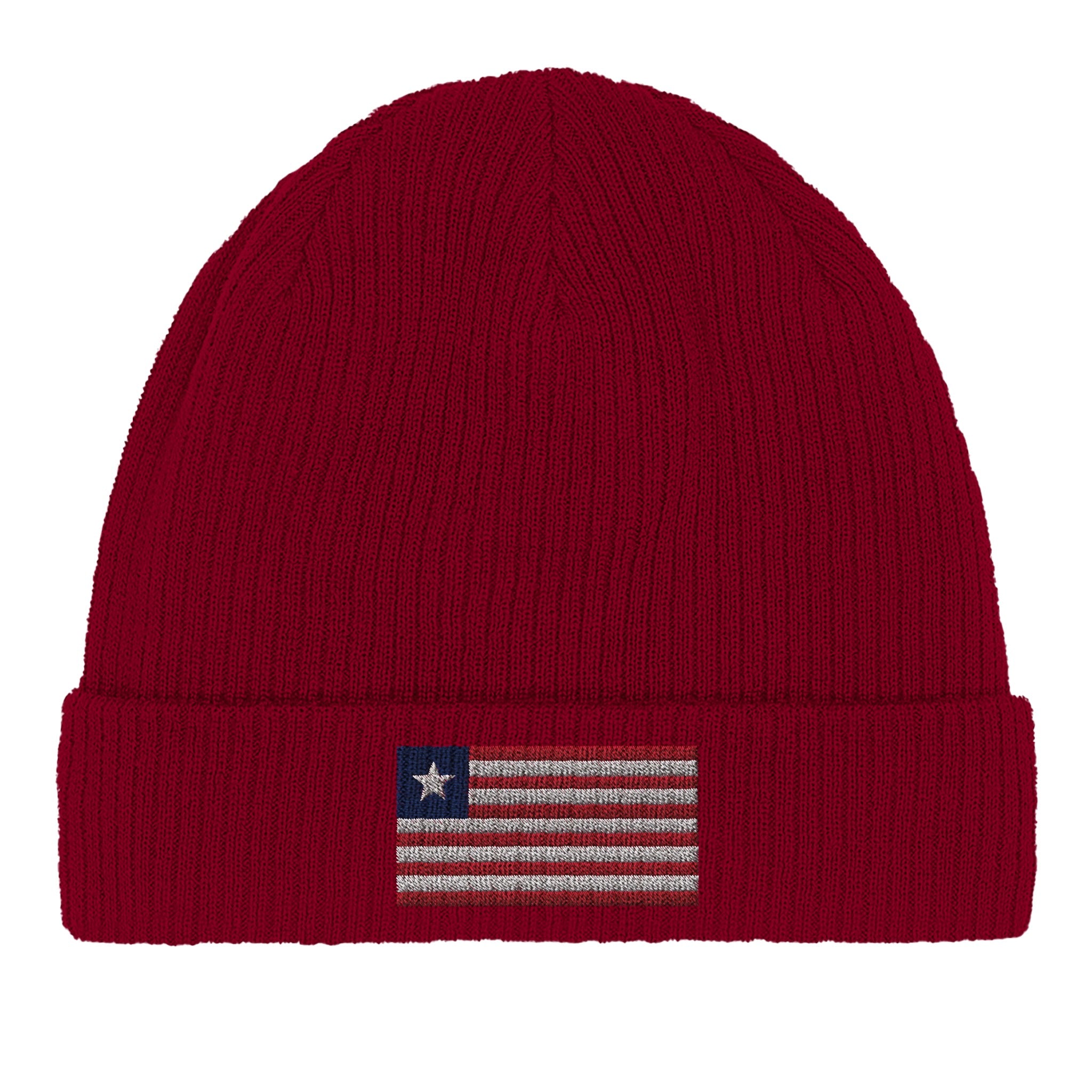 Bonnet en coton biologique avec le drapeau du Liberia, doux et léger, parfait pour un style décontracté.