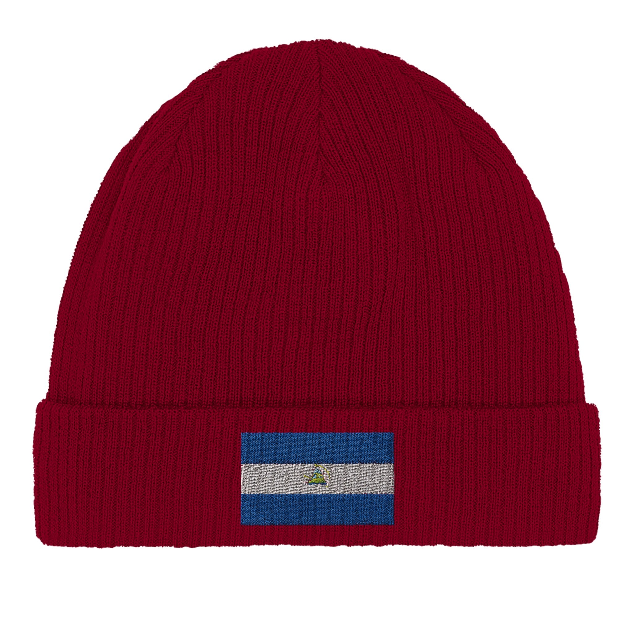 Bonnet en coton biologique avec le drapeau du Nicaragua, léger et confortable, idéal pour toutes les saisons.