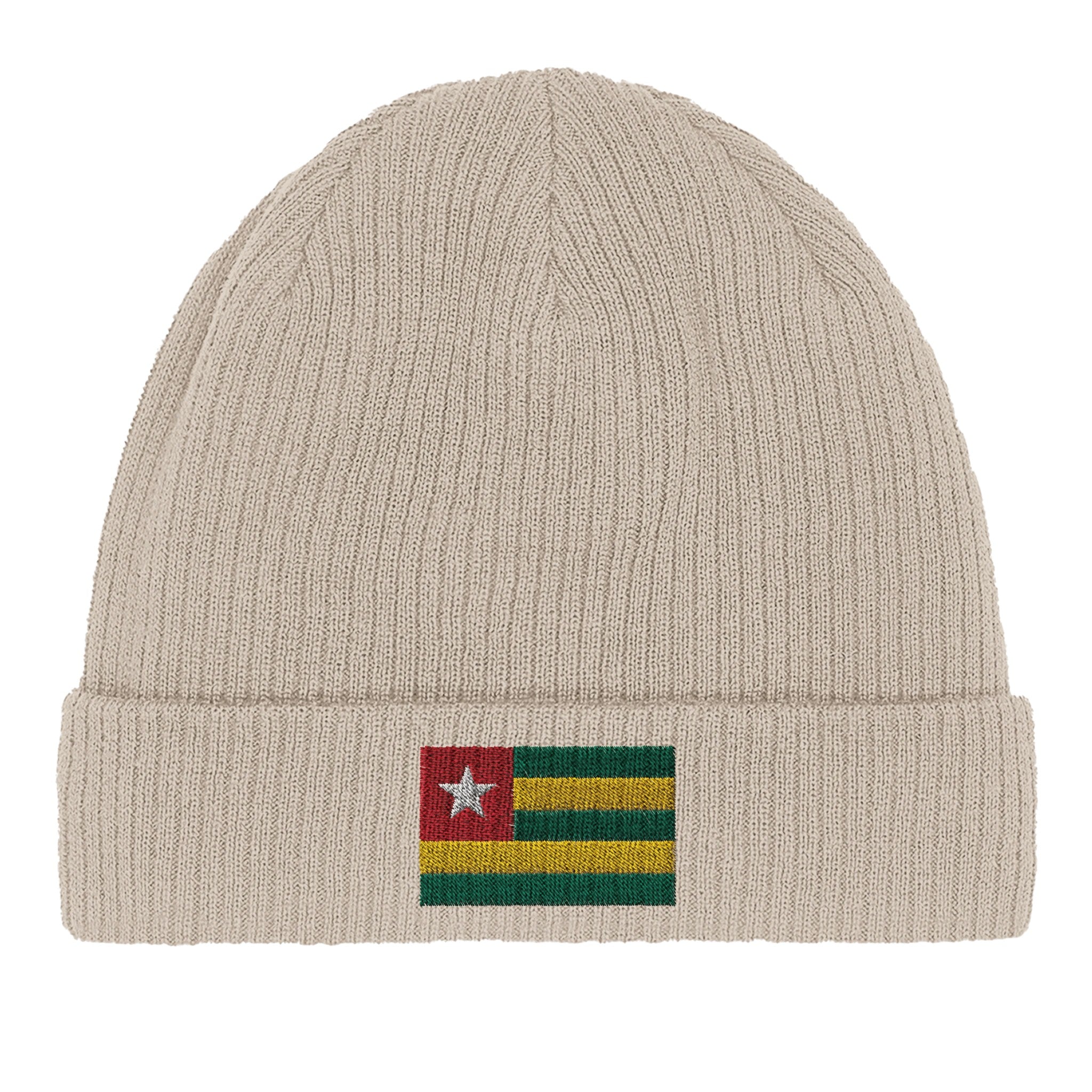 Bonnet en coton biologique avec le drapeau du Togo, doux et confortable, idéal pour toutes les saisons.