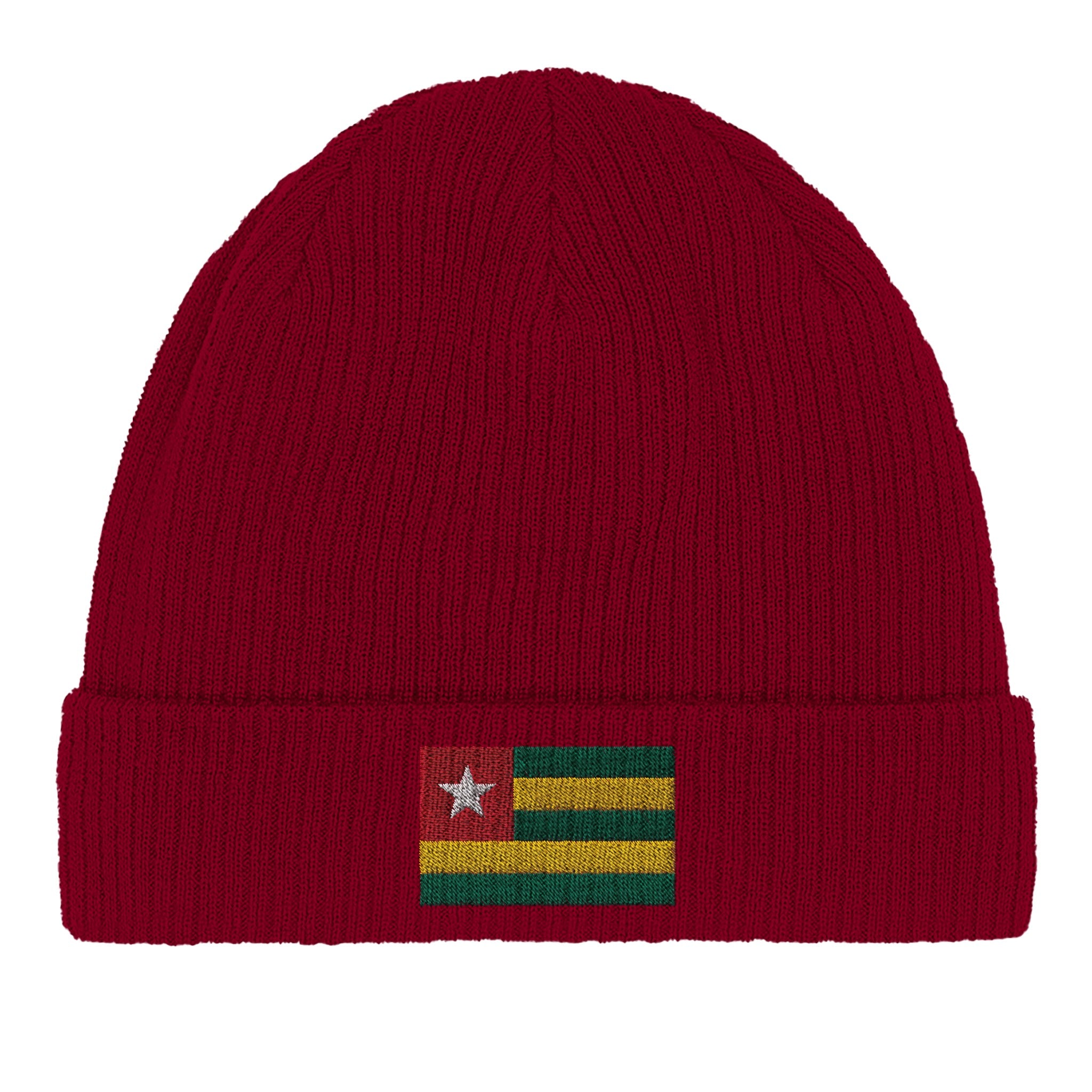 Bonnet en coton biologique avec le drapeau du Togo, doux et confortable, idéal pour toutes les saisons.