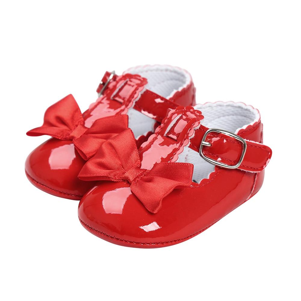 Born Baby Girl Shoes featuring a stylish bowknot design, made from PU leather with a rubber outsole, perfect for toddlers.