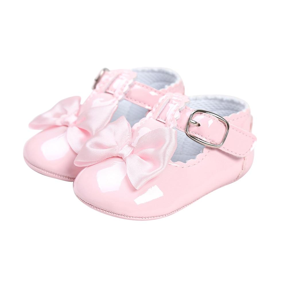 Born Baby Girl Shoes featuring a stylish bowknot design, made from PU leather with a rubber outsole, perfect for toddlers.